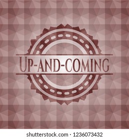 Up-and-coming red badge with geometric pattern. Seamless.