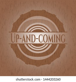 Up-and-coming retro wooden emblem. Vector Illustration.