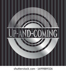 Up-and-coming silver shiny emblem]. Vector Illustration. Mosaic.