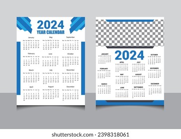 Upcoming 2024 One-page wall calendar two similar design template vector, 2024 one-page wall calendar design set