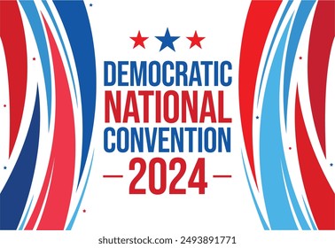 Upcoming Democratic National Convention 2024 Vector Design with shapes and Typography. DNC 2024 backdrop