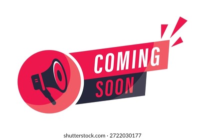 Próximo evento próximamente Anuncio de promoción de megáfonos Ilustración vectorial gráfica de etiquetas de anuncios