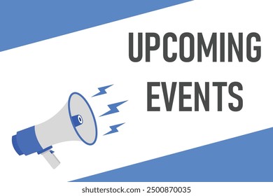 upcoming events button, banner, label, template for website. upcoming events text with colorful megaphone icon
