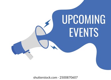 upcoming events button, banner, label, template for website. upcoming events text with colorful megaphone icon

