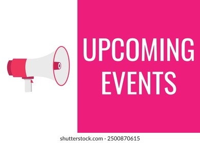 upcoming events button, banner, label, template for website. upcoming events text with colorful megaphone icon
