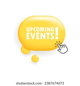 botón Próximos eventos. Plano, amarillo, cursor sobre botón, próximo botón de eventos. Icono de vector