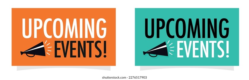 Upcoming events with megaphone on color background
