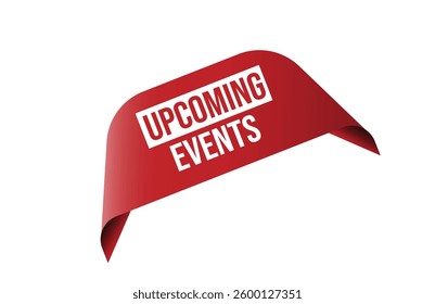 Upcoming events red ribbon label banner.
