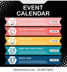 Próximos eventos programar Plantilla. cronograma de eventos. Vector Plantilla