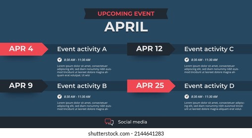 Upcoming monthly event schedule flyer poster template.