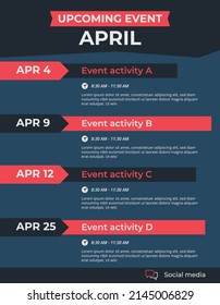 Upcoming Monthly Event Schedule Flyer Poster Template.