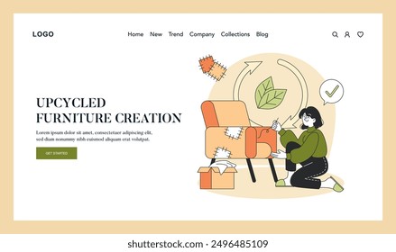 Upcycling concept. Creative visual of eco-friendly furniture revitalization with a satisfied DIY enthusiast. Sustainable living, waste reduction. Vector illustration.