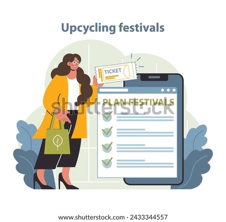 Upcycling Festivals Planning Illustration. A proactive individual organizes upcycling festivals, highlighting the communal efforts to promote sustainability and creativity.