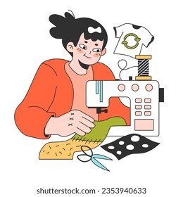 Upcycling. Process and technique of reuse and utilizing waste. Zero waste craft idea. Second life for old stuff. Sustainability idea. Flat vector illustration