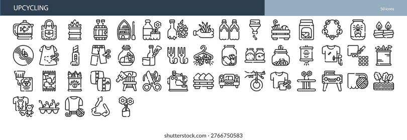 Upcycling Reuse Repurpose Recycle Creative Sustainability Icons Collection