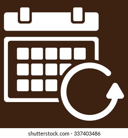 Update Appointment vector icon. Style is flat symbol, white color, rounded angles, brown background.