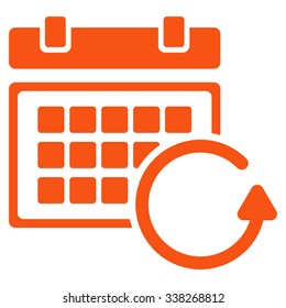 Update Appointment vector icon. Style is flat symbol, orange color, rounded angles, white background.