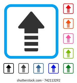 Update Arrow icon. Flat grey pictogram symbol in a light blue rounded rectangle. Black, gray, green, blue, red, orange color versions of Update Arrow vector. Designed for web and application UI.