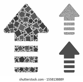Update arrow mosaic of abrupt items in various sizes and color tinges, based on update arrow icon. Vector abrupt parts are grouped into collage. Update arrow icons collage with dotted pattern.
