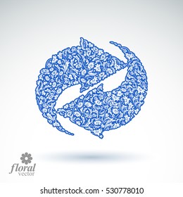 Update arrow vector flower-patterned stylized icon, solution and interaction theme icon. Business conceptual illustration with floral tracery.