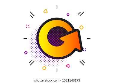 Update Arrowhead symbol. Halftone circles pattern. Reload arrow icon. Navigation pointer sign. Classic flat reload icon. Vector