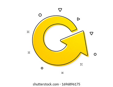Update Arrowhead symbol. Reload arrow icon. Navigation pointer sign. Yellow circles pattern. Classic reload icon. Geometric elements. Vector