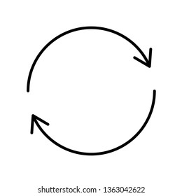 Update arrows or recycle line vector icon isolated on white background. Black outline symbol