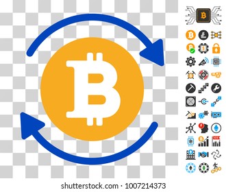 Update Bitcoin pictograph with bonus bitcoin mining and blockchain pictograms. Vector illustration style is flat iconic symbols. Designed for bitcoin websites.
