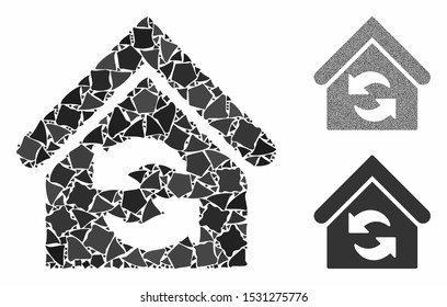 Update building mosaic of tremulant elements in different sizes and color tones, based on update building icon. Vector irregular elements are combined into mosaic.