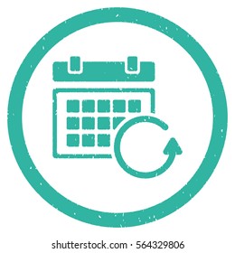 Update Calendar grainy textured icon inside circle for overlay watermark stamps. Flat symbol with scratched texture.