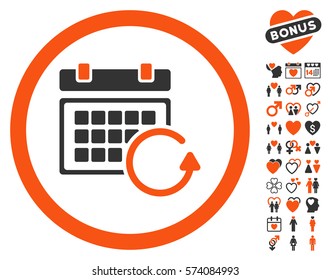 Update Calendar icon with bonus marriage pictograph collection. Vector illustration style is flat rounded iconic orange and gray symbols on white background.