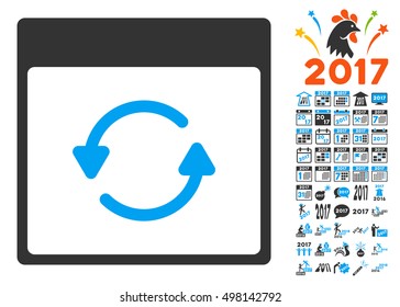 Update Calendar Page icon with bonus calendar and time management symbols. Vector illustration style is flat iconic symbols, blue and gray colors, white background.