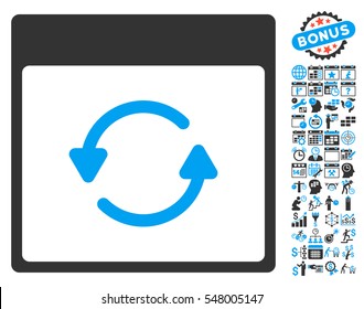 Update Calendar Page icon with bonus calendar and time management design elements. Vector illustration style is flat iconic symbols, blue and gray, white background.