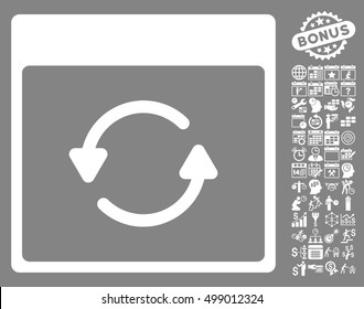 Update Calendar Page pictograph with bonus calendar and time management pictograms. Vector illustration style is flat iconic symbols, white, gray background.