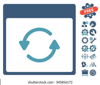 Update Calendar Page pictograph with bonus options images. Vector illustration style is flat iconic symbols, cyan and blue, white background.