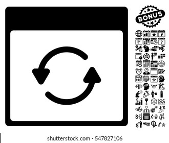 Update Calendar Page pictograph with bonus calendar and time management pictures. Vector illustration style is flat iconic symbols, black, white background.