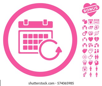 Update Calendar pictograph with bonus love images. Vector illustration style is flat rounded iconic pink symbols on white background.