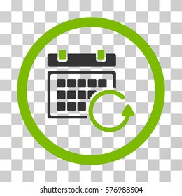 Update Calendar rounded icon. Vector bicolor illustration style is a flat iconic symbol inside a circle, eco green and gray colors, transparent background. Designed for web and software interfaces.