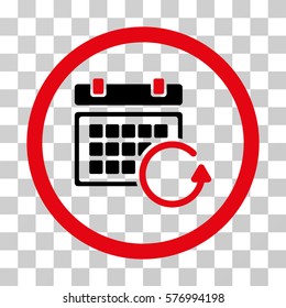 Update Calendar rounded icon. Vector bicolor illustration style is a flat iconic symbol inside a circle, intensive red and black colors, transparent background.