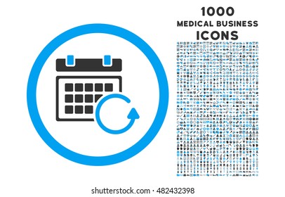 Update Calendar rounded vector bicolor icon with 1000 medical business icons. Set style is flat pictograms, blue and gray colors, white background.
