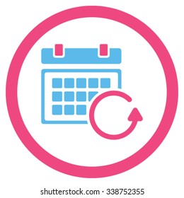 Update Calendar vector icon. Style is bicolor flat rounded symbol, pink and blue colors, rounded angles, white background.