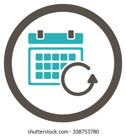 Update Calendar vector icon. Style is bicolor flat rounded symbol, grey and cyan colors, rounded angles, white background.