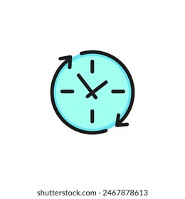 Icono de línea de reloj del Actualizar. Mira, recarga, recicla. Concepto de sincronización. Se puede utilizar para temas como diseño App, actualización, renovación