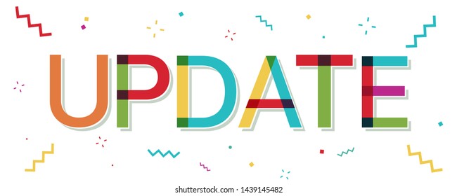 "Update" colorful text with confetti