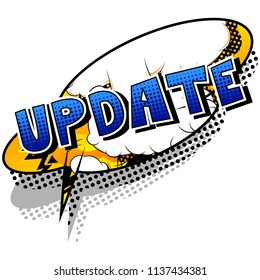 Update - Comic book style word on abstract background.