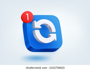 Update concept. 3d vector mobile application icon with notification