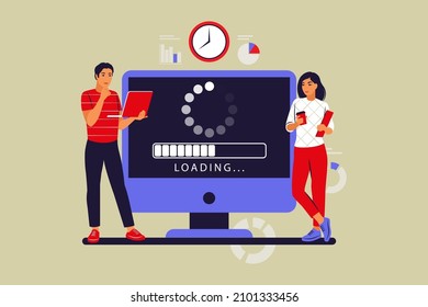 Update concept. Programmer upgrading operation system of computer. Vector illustration. Flat