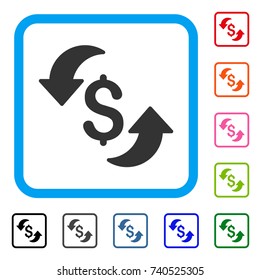 Update Cost icon. Flat grey pictogram symbol inside a light blue rounded frame. Black, gray, green, blue, red, orange color variants of Update Cost vector. Designed for web and application UI.