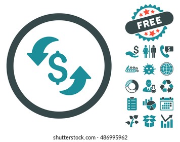Update Cost icon with free bonus elements. Vector illustration style is flat iconic bicolor symbols, soft blue colors, white background.
