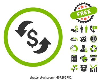 Update Cost icon with free bonus pictures. Vector illustration style is flat iconic bicolor symbols, eco green and gray colors, white background.